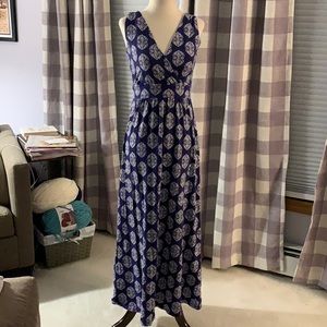 Garnet hill blue/white printed long dress- 00P